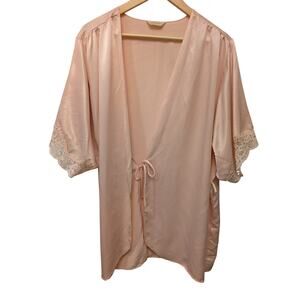 Vintage Intimate Moments Satin Lace Trim Robe Pink Sleep Lounge Coquette‎